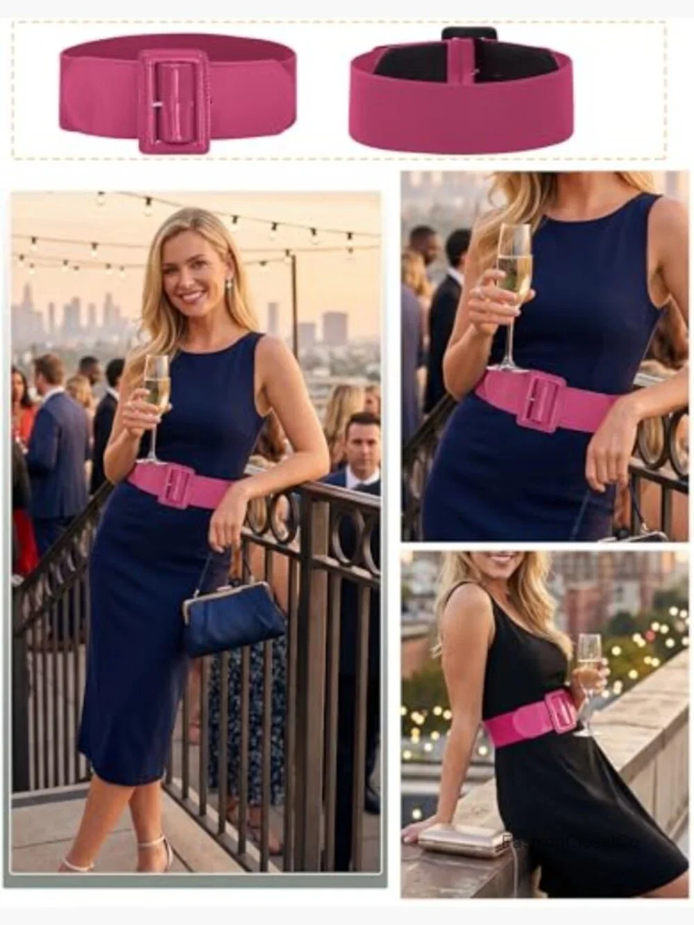 3 Inch Wide Stretchy Elastic Belt with Chunky Buckle for Dresses